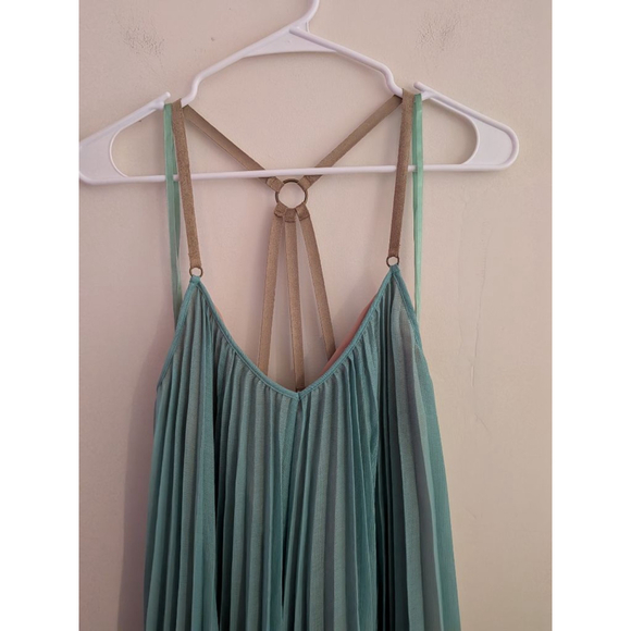 Women's JESSIE LIU Teal Pleated Mini Dress with Beige Straps XS - Picture 5 of 10